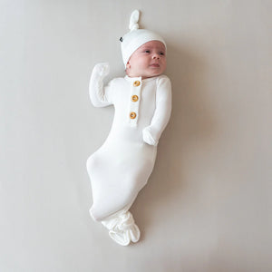 Ribbed Knotted Gown with Hat Set in Cloud