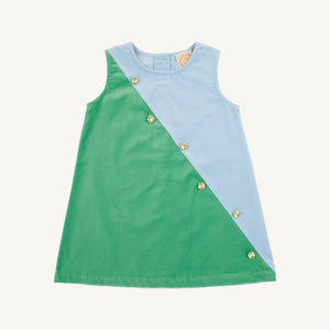 Blake Button Dress (Velveteen) Barrington Blue & Kiawah Kelly Green