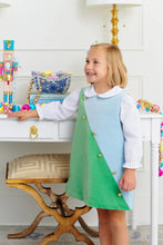 Blake Button Dress (Velveteen) Barrington Blue & Kiawah Kelly Green