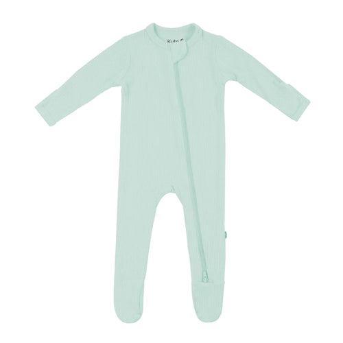 Ribbed Zipper Footie in Sage