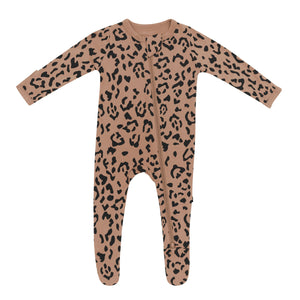 Zippered Footie in latte leopard