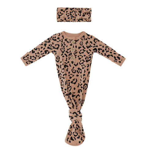 Knotted Gown with Bow Set in Latte Leopard