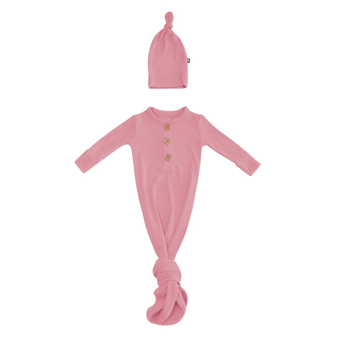 Ribbed Knotted Gown with Hat Set in Apple Blossom