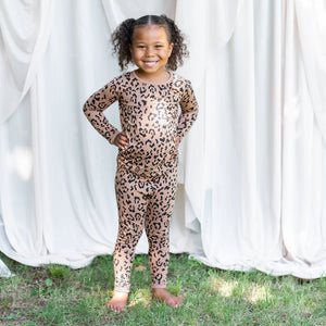 Long Sleeve Pajamas in Latte Leopard