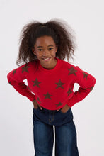 Girls Knitted Sweater Red with Gold Stars