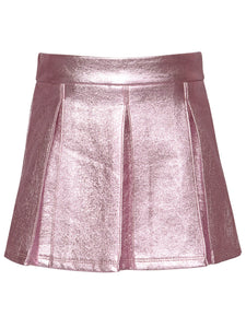 Faux Leather Metallic Skirt Pink