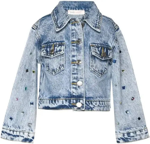 Acid Wash Denim Jacket w/Rhinestones