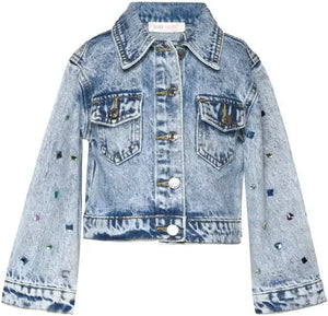 Acid Wash Denim Jacket w/Rhinestones