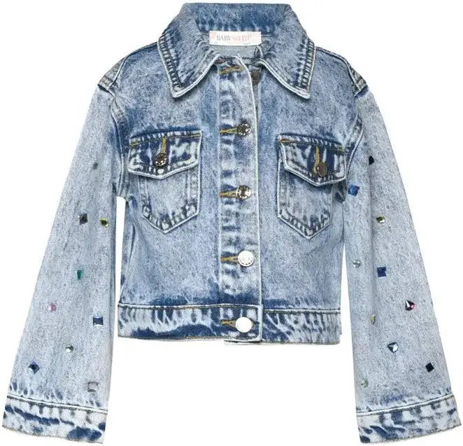 Acid Wash Denim Jacket w/Rhinestones