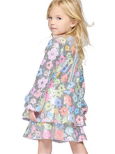 Flower Sequin with Tiered Skirt Long Sleeve Dress