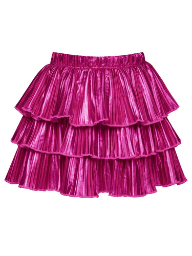 3 Tier Pleat Skirt-Fuchsia