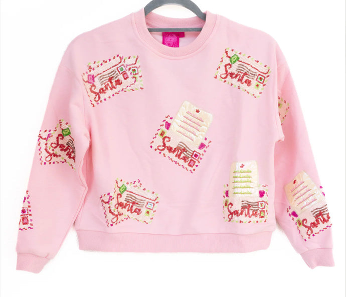 Kids Light Pink Letters To Santa Sweatshirt