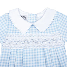 Blue Mini Checks Smocked Collared Short Sleeve Boy Bubble