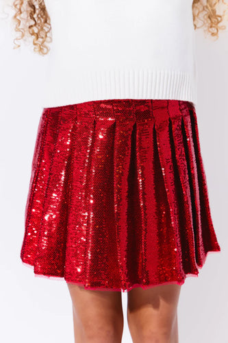 SCARLET PLEATED SHIMMER SKIRT