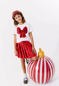 SCARLET PLEATED SHIMMER SKIRT