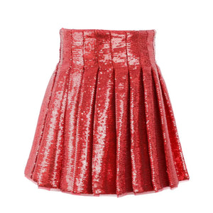 SCARLET PLEATED SHIMMER SKIRT