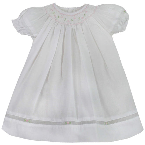 White with Pink Smocking Dress
