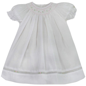 White with Pink Smocking Dress