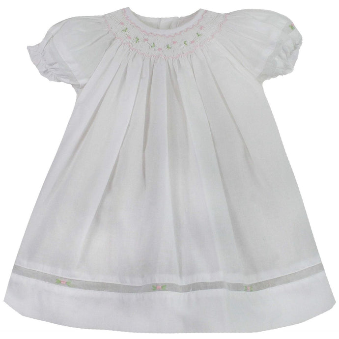 White with Pink Smocking Dress