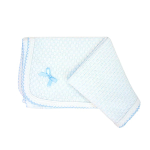 Paty Knit Receiving/Swaddle Blanket (Pinstripe) Blue w/ Blue Trim / With Bow