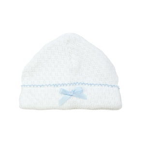 Paty Knit Saylor Beanie #126 white/Blue trim/Bow