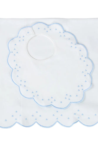 Scalloped Bib and Burp Set, Blue