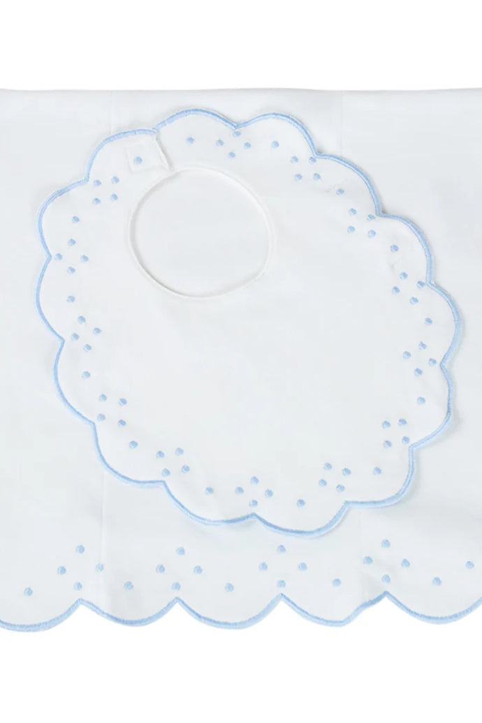 Scalloped Bib and Burp Set, Blue