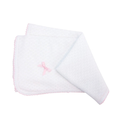 White/pink Paty Knit Receiving/Swaddle Blanket #107