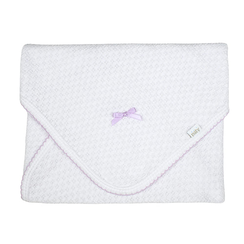 White/Lavender Paty Knit Receiving/Swaddle Blanket #107