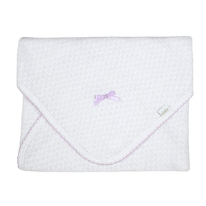 White/Lavender Paty Knit Receiving/Swaddle Blanket #107