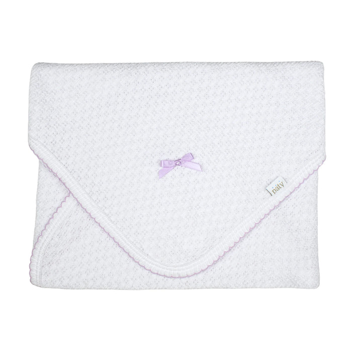 White/Lavender Paty Knit Receiving/Swaddle Blanket #107