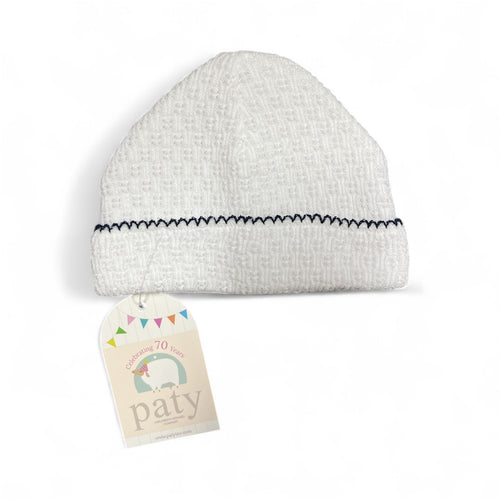 Paty Knit Saylor White/Navy trim Beanie No bow #126