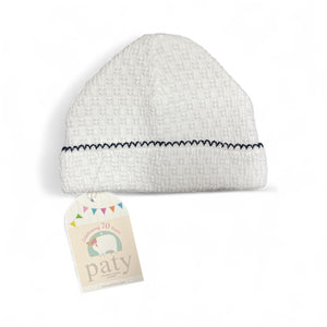 Paty Knit Saylor White/Navy trim Beanie No bow #126