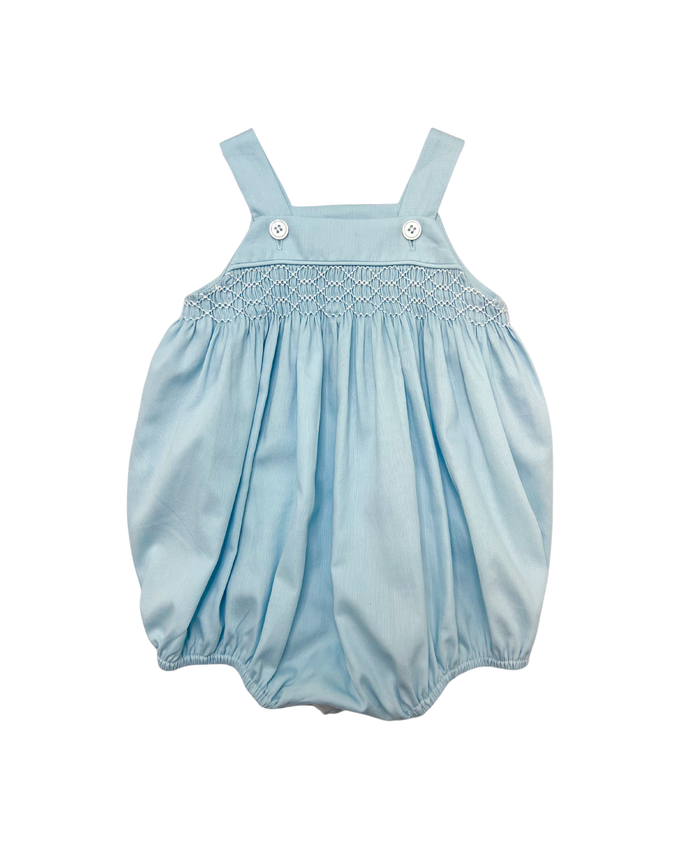 Webb Smock Bubble - Solid Baby Blue w/ White Smocking