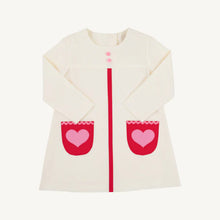 Long Sleeve Peggy's Pocket Dress Palmetto Pearl with Richmond Red & Hamptons Hot Pink Heart Pockets