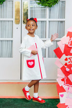 Long Sleeve Peggy's Pocket Dress Palmetto Pearl with Richmond Red & Hamptons Hot Pink Heart Pockets