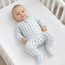 Pumpkin Party Print Zip Footie - Light Blue