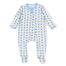 Pumpkin Party Print Zip Footie - Light Blue