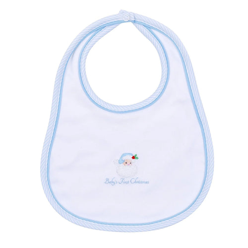 Santa Baby Embroidered Baby's First Christmas Bib - Light Blue