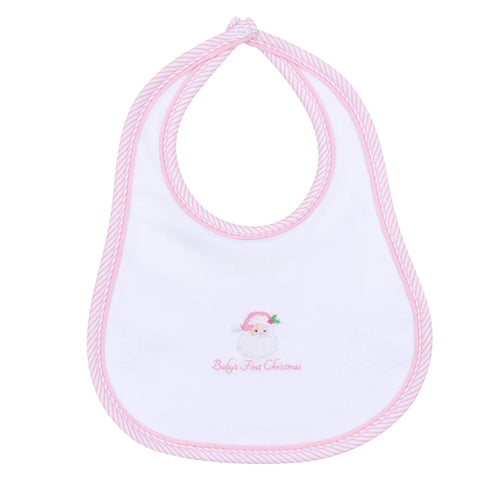 Santa Baby Embroidered Baby's First Christmas Bib - Pink