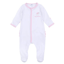 Santa Baby Embroidered Baby's First Christmas Ruffle Footie - Pink