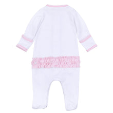 Santa Baby Embroidered Baby's First Christmas Ruffle Footie - Pink