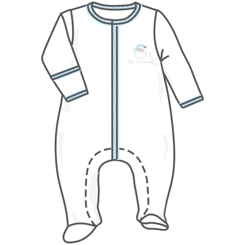 Santa Baby Embroidered Baby's First Christmas Ruffle Footie - Light Blue