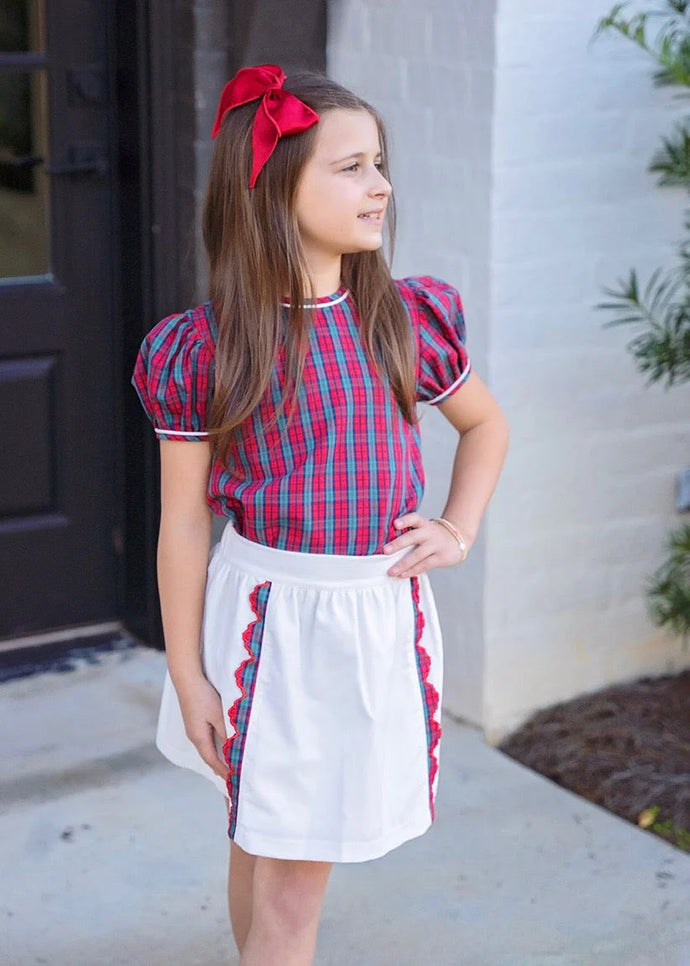 Kate Skirt Set - White Cord, Red Christmas Plaid