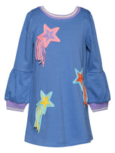 Blue L/S A-line Dress w/ Star Trim Detail
