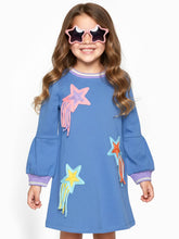 Blue L/S A-line Dress w/ Star Trim Detail