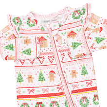Gingerbread Fair Isle Pink - 2 Way Ruffle Sleeve Zipper Footie