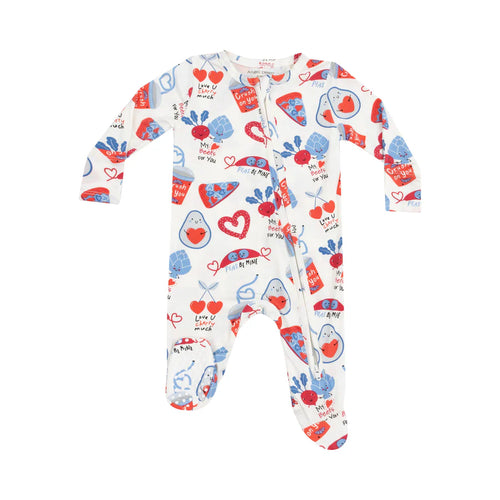 2 WAY ZIPPER FOOTIE - LOVE YOU FOODIE MUCH, Blue