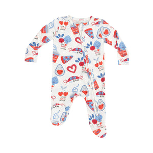 2 WAY ZIPPER FOOTIE - LOVE YOU FOODIE MUCH, Blue