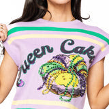 Kids Lavender, Green & Yellow 'Queen Cake' Striped Top